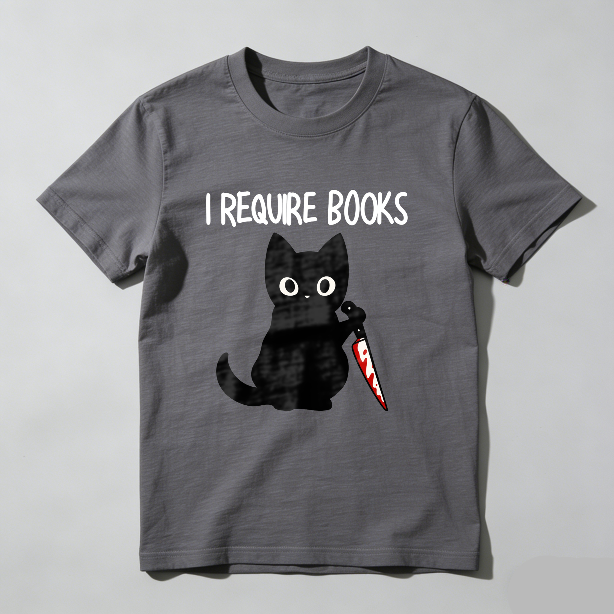 Wardrobecart I Require Books Cat With Knife Tshirt