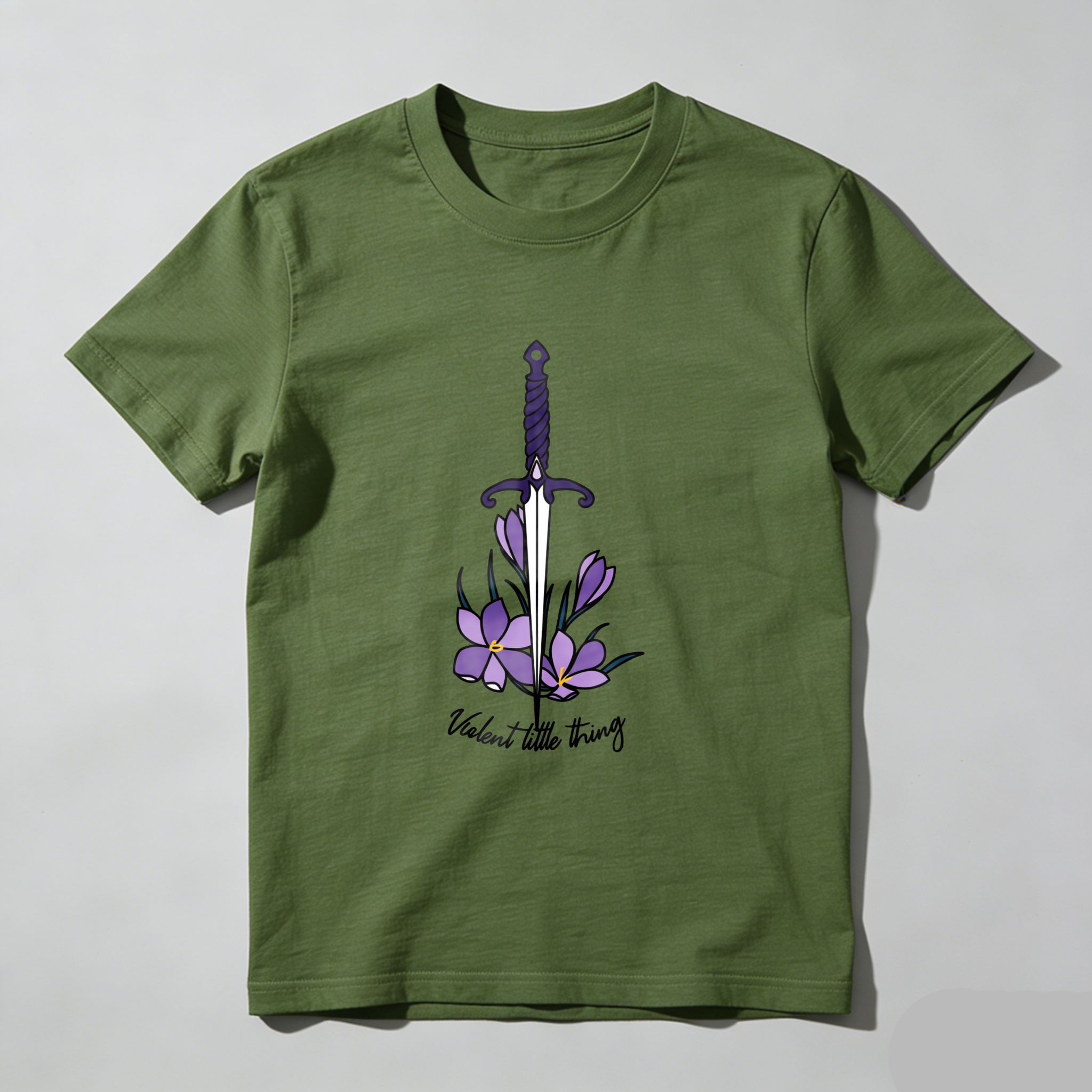 Wardrobecart Sword With Purple Flowers And Text Tshirt