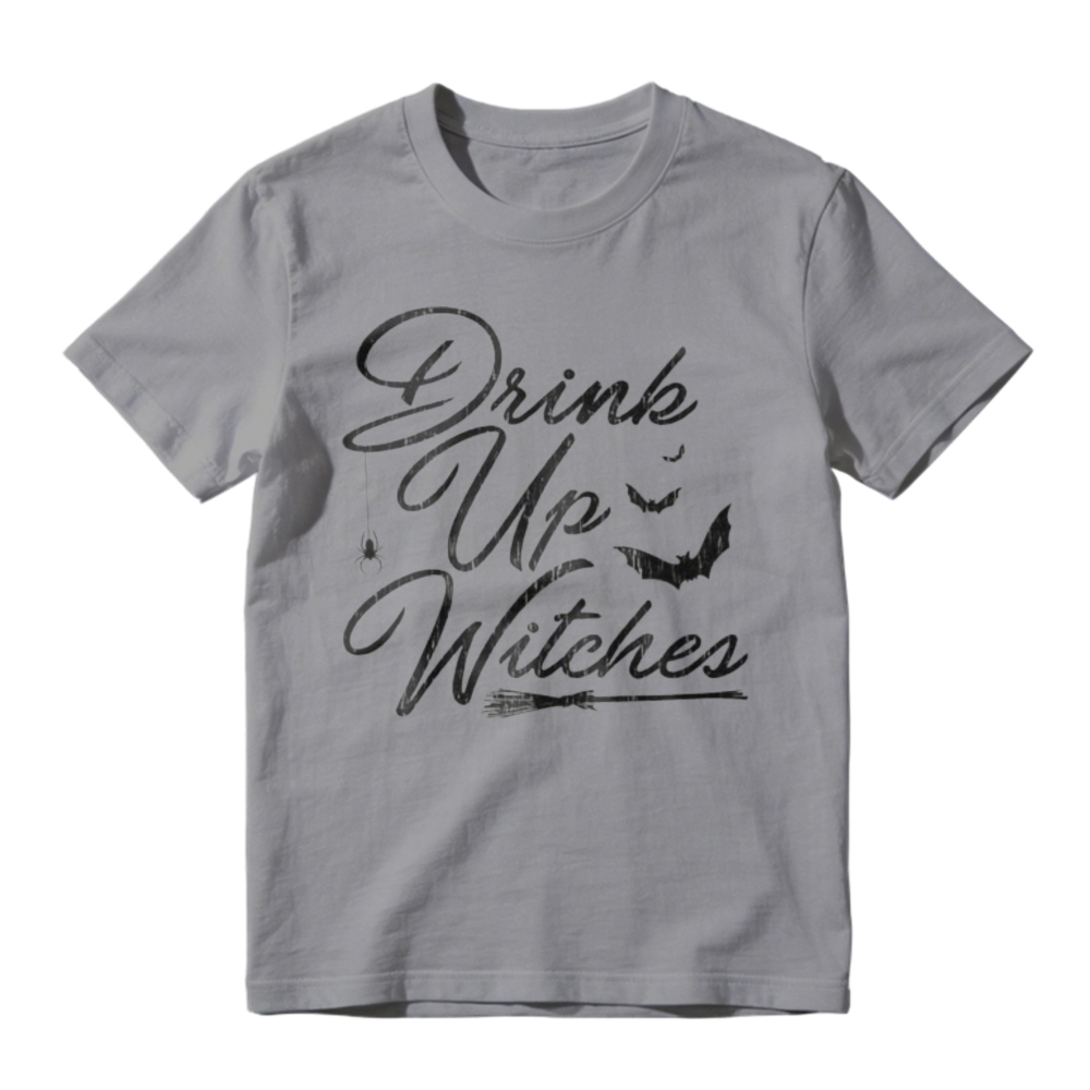 Drink Up Witches Halloween Bat Broomstick Graphic T-shirt