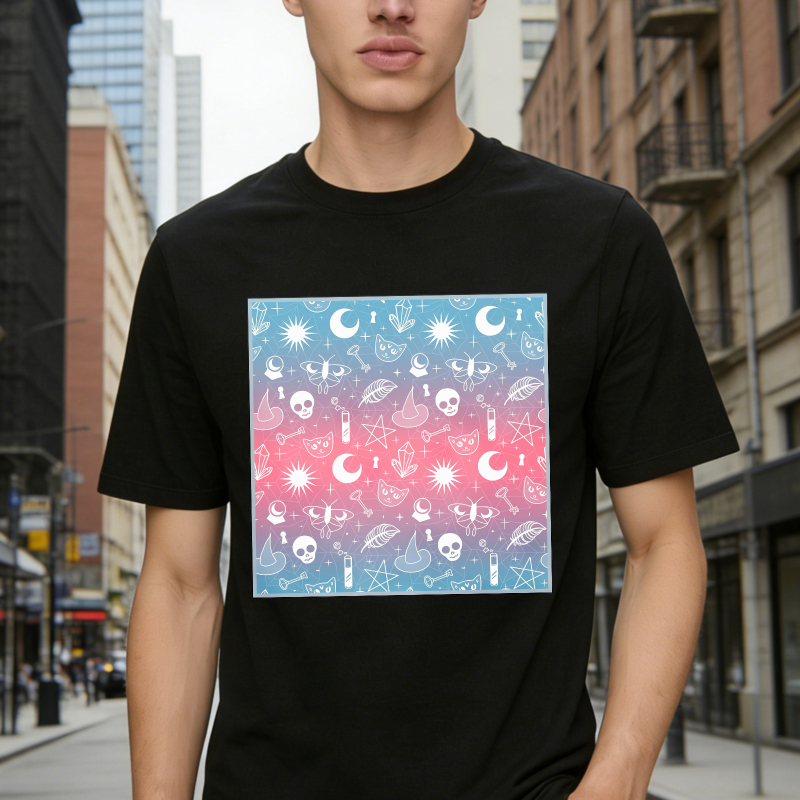 Mystic Celestial Pattern With Skulls Moons And Stars, Unisex Classic T-shirt