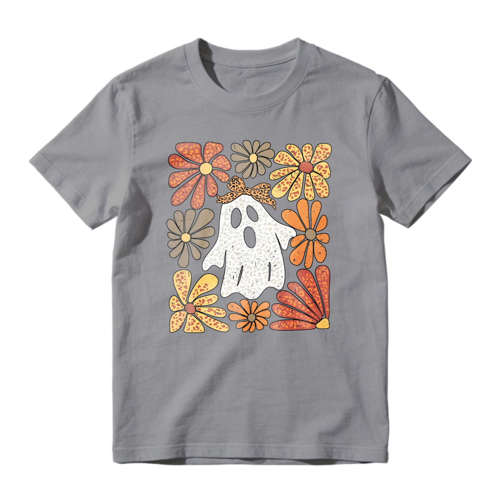 Retro Ghost With Vintage Flowers Pattern, Unisex Classic T-shirt