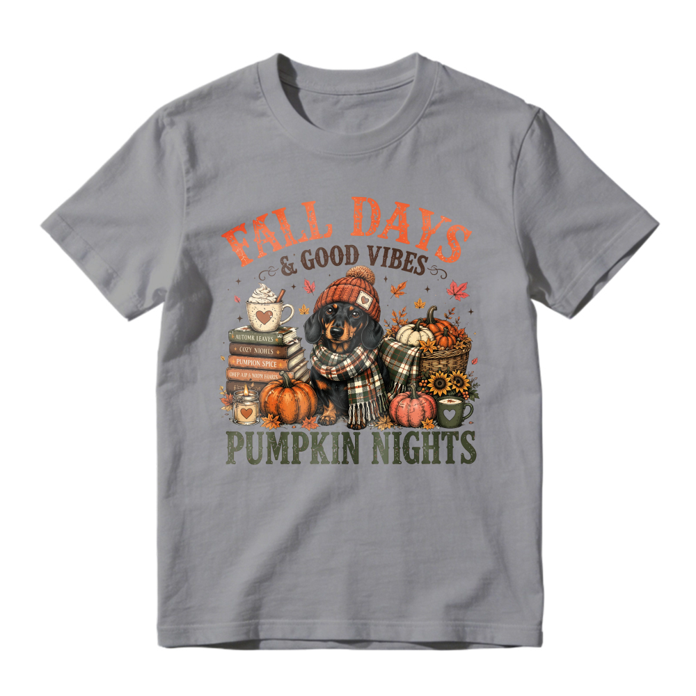 Fall Days And Good Vibes Pumpkin Nights Dachshund Dog Autumn Harvest, Unisex Classic T-shirt