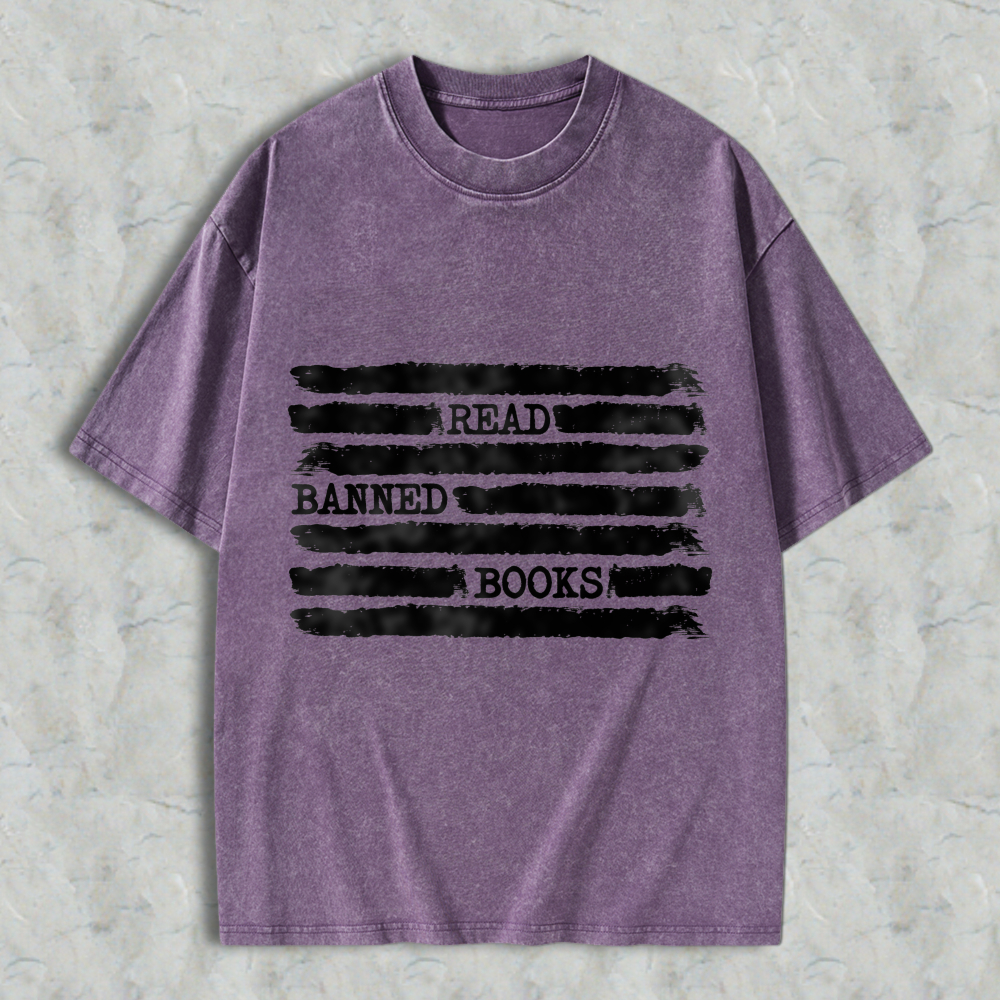Wardrobecart Read Banned Books Pattern Unisex Washed T-shirt