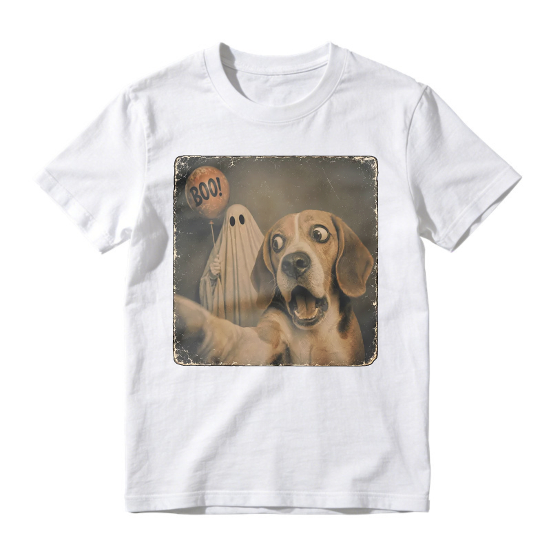 Funny Halloween Beagle Dog And Ghost With Boo Balloon, Unisex Classic T-shirt