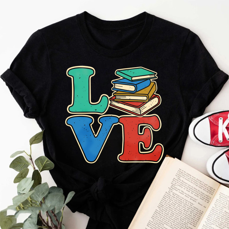 Wardrobecart Love Books Stack Design Print Tshirt