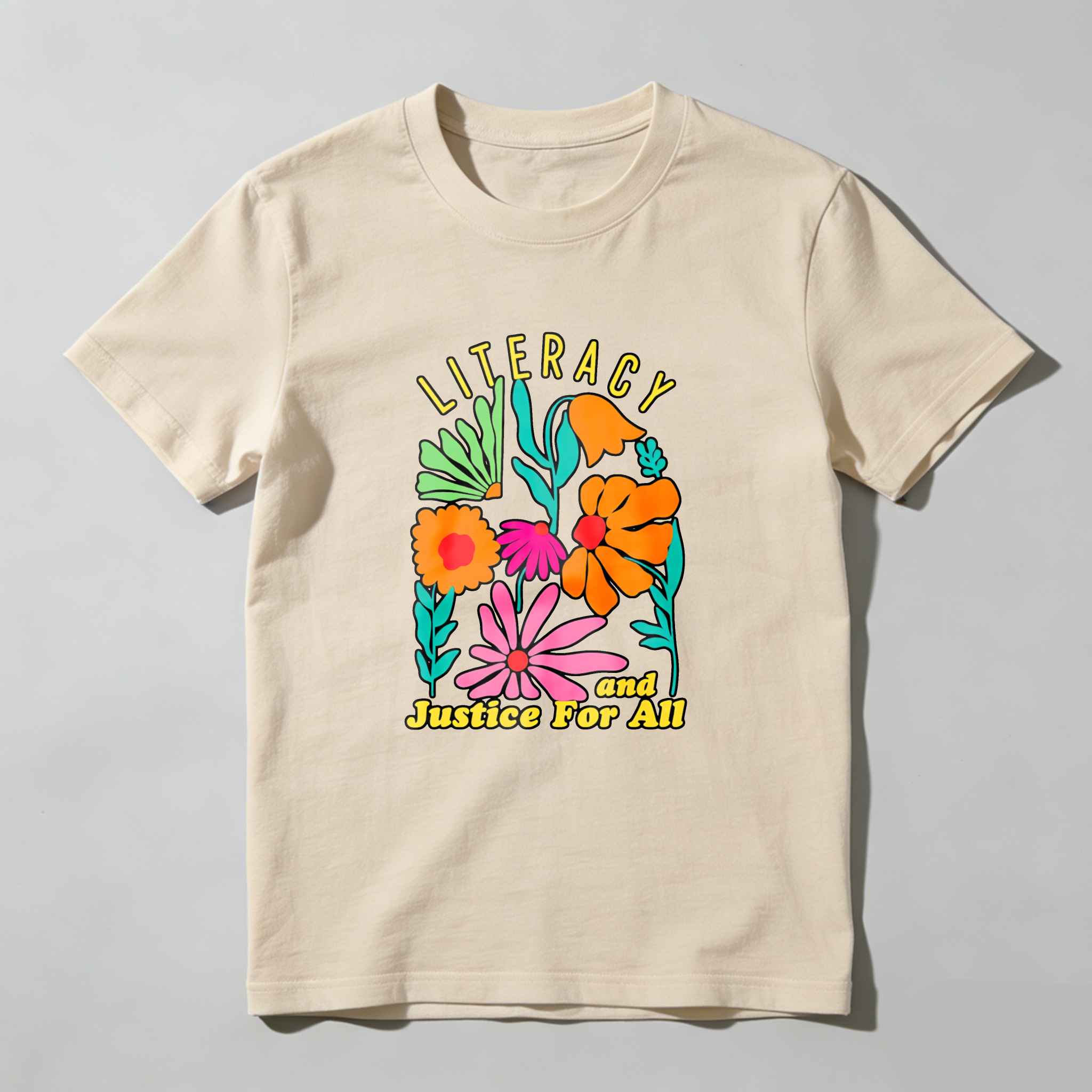 Wardrobecart Literacy And Justice For All Floral Design Tshirt