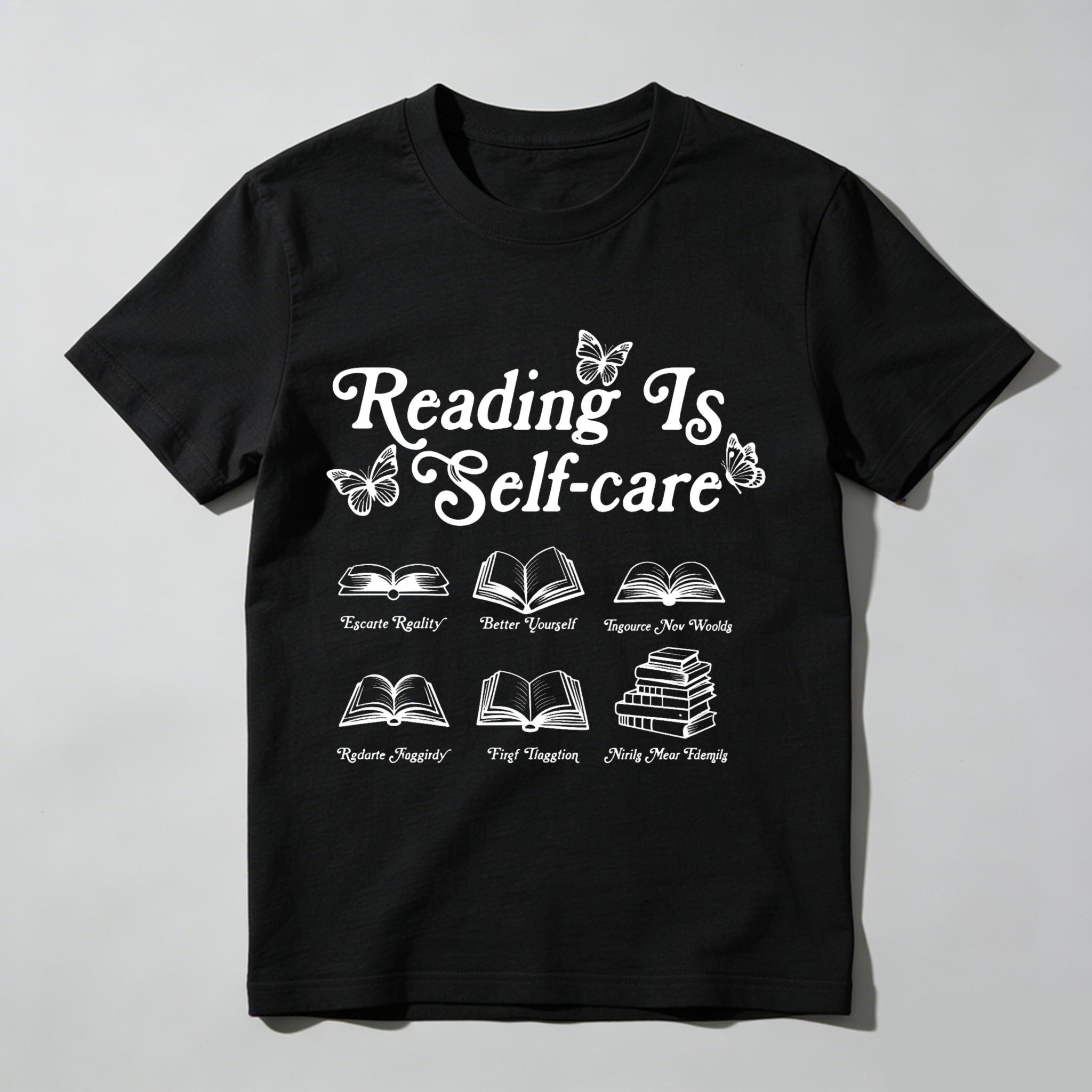 Wardrobecart Reading Is Self Care With Books And Butterflies Tshirt