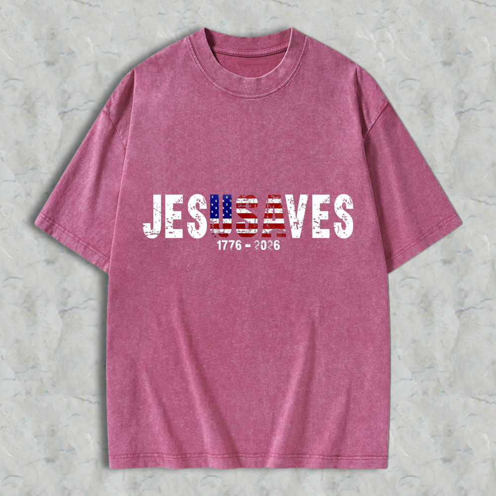 Jesus Saves American Flag Design 1776 2026 Washed T-shirt