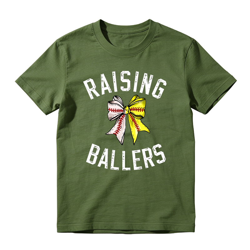 Raising Ballers With Baseball Bow Design T-shirt