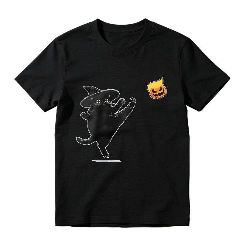 Halloween Black Cat Witch Hat Dancing With Pumpkin Unisex Classic T-shirt
