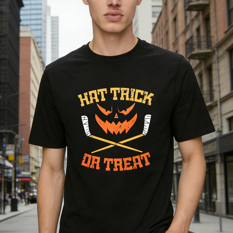 Hat Trick Or Treat Halloween Pumpkin Hockey Sticks Unisex Classic T-shirt