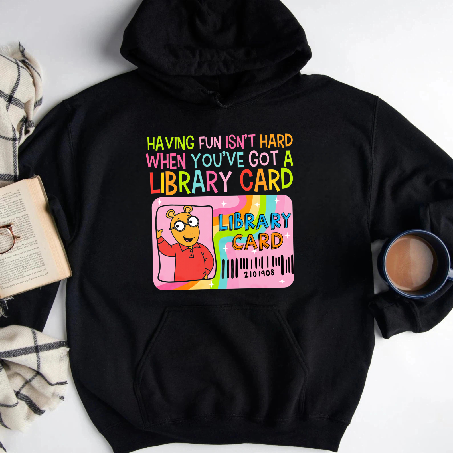 Wardrobecart Library Card Fun Quote With Cartoon Character Unisex Classic Hoodie