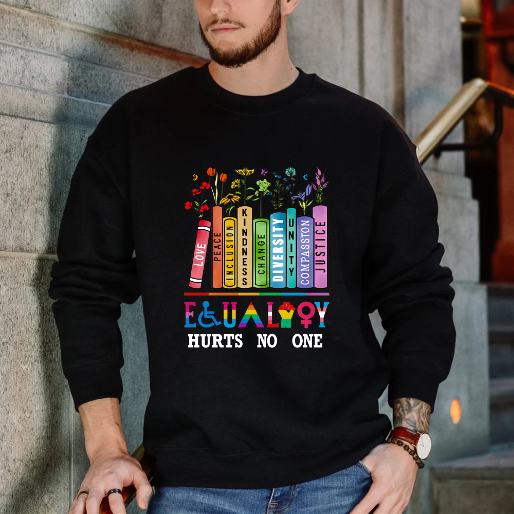 Wardrobecart Rainbow Crayons With Flowers And Inclusion Symbols Unisex Classic Sweatshirt