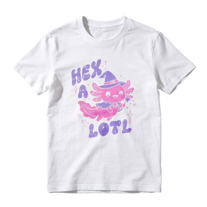 Cute Pink Axolotl Witch Hex A Lotl Funny Magic Creature Graphic T-shirt