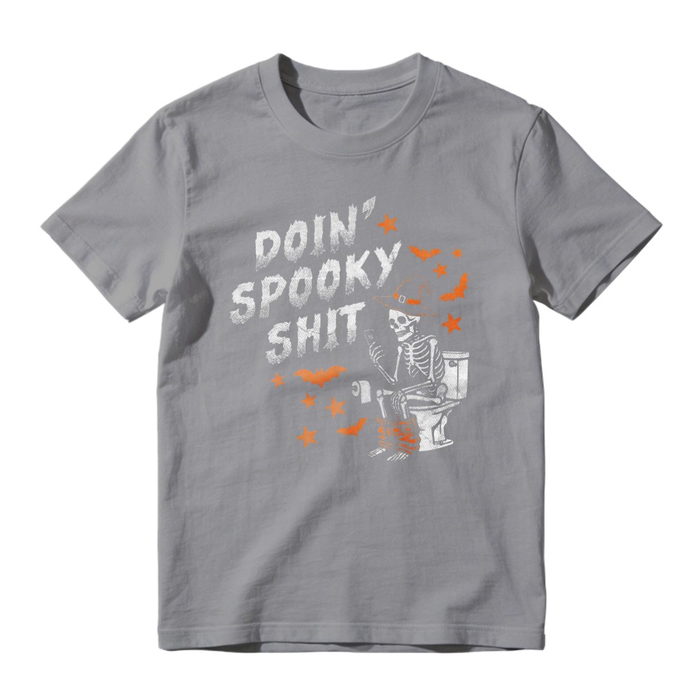 Doin Spooky Shit Skeleton On Toilet With Bats And Stars Halloween Graphic T-shirt