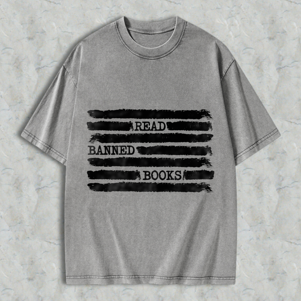 Wardrobecart Read Banned Books Pattern Unisex Washed T-shirt