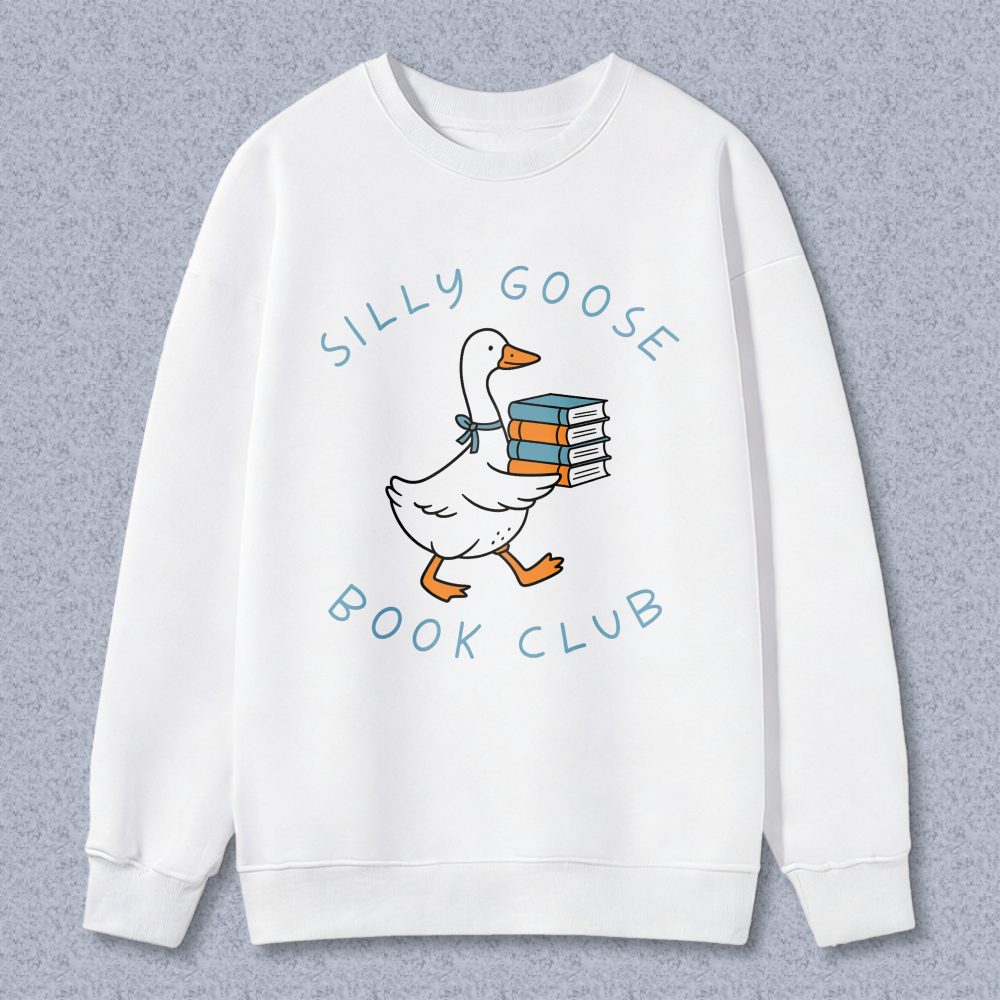 Wardrobecart Silly Goose Book Club Duck With Books Pattern Unisex Classic Sweatshirt