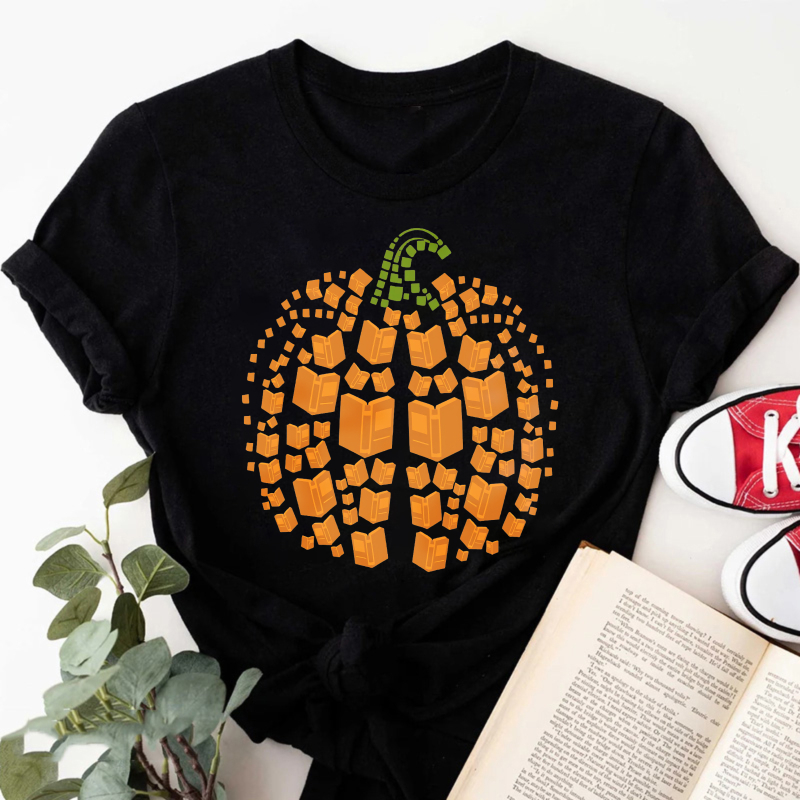 Wardrobecart Pumpkin Made Of Open Books Pattern Tshirt