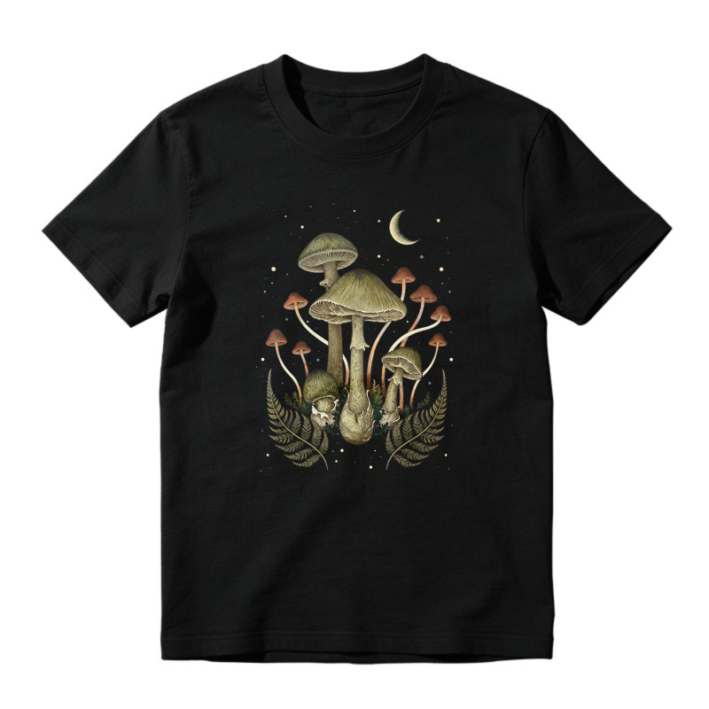 Mushroom And Fern Moon Night Sky Botanical Illustration, Unisex Classic T-shirt