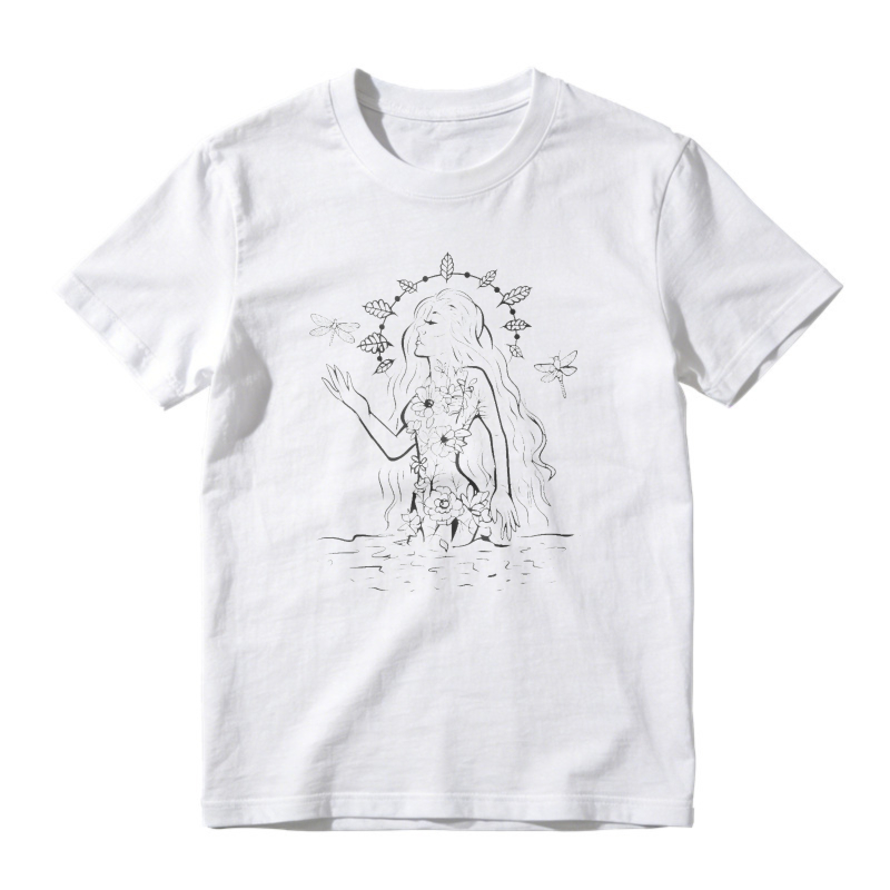 Woman With Long Hair And Dragonflies Floral Nature Art, Unisex Classic T-shirt