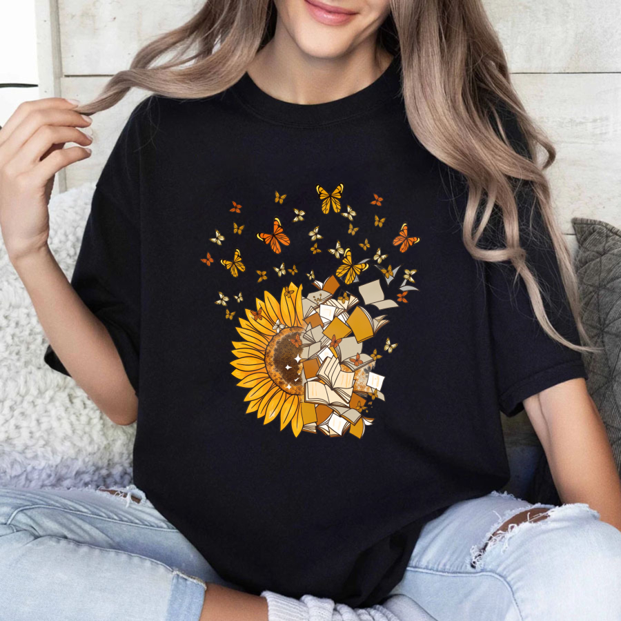 Wardrobecart Sunflower Books Butterflies Reading Nature Art Design Tshirt