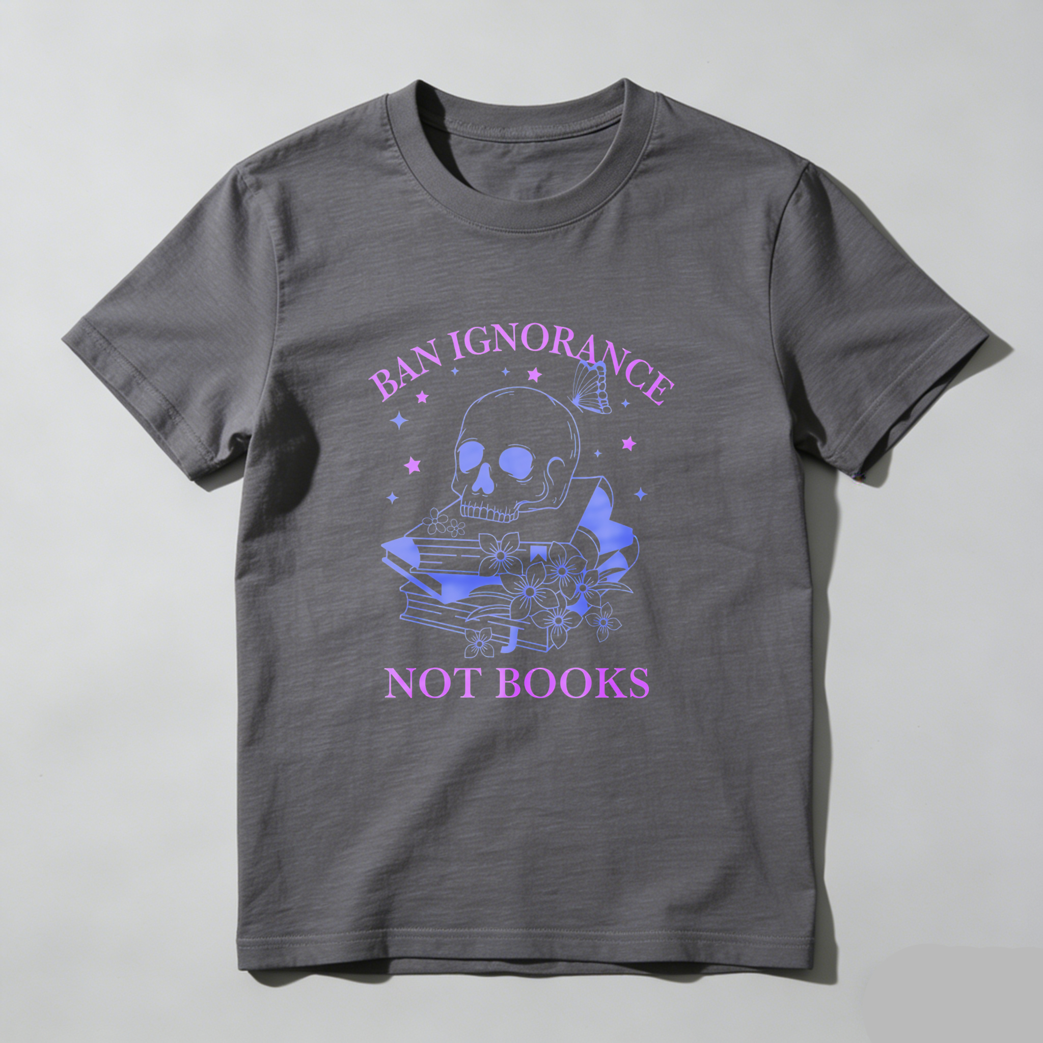 Wardrobecart Ban Ignorance Not Books Skull Books Flowers Stars Unisex Classic T-shirt