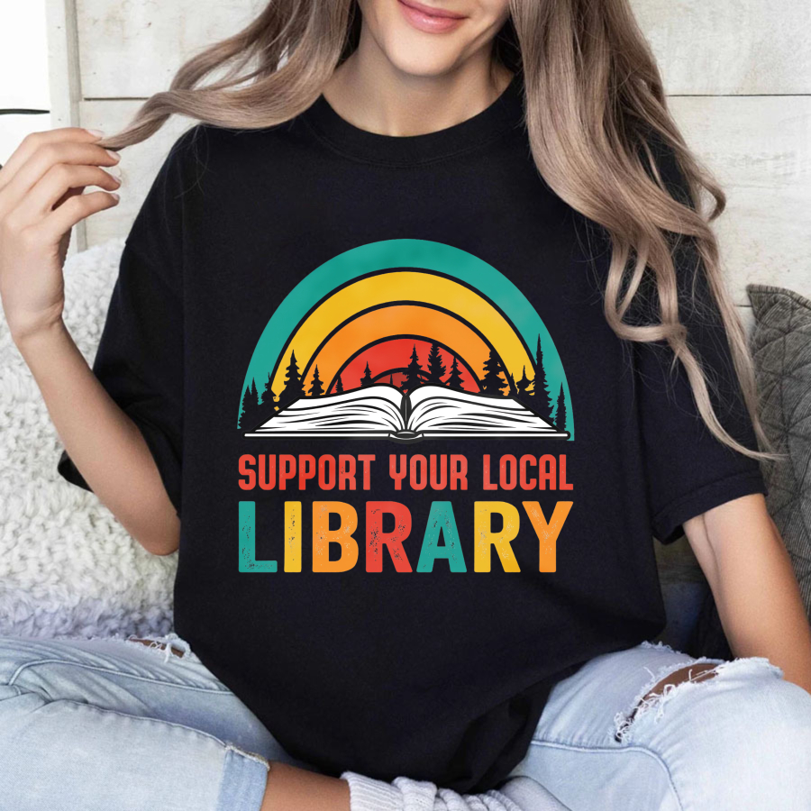 Wardrobecart Support Your Local Library Rainbow Book Forest Tshirt