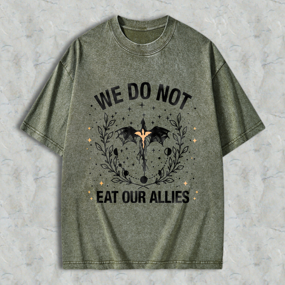 Wardrobecart We Do Not Eat Our Allies Bat And Laurel Wreath Design Unisex Washed T-shirt