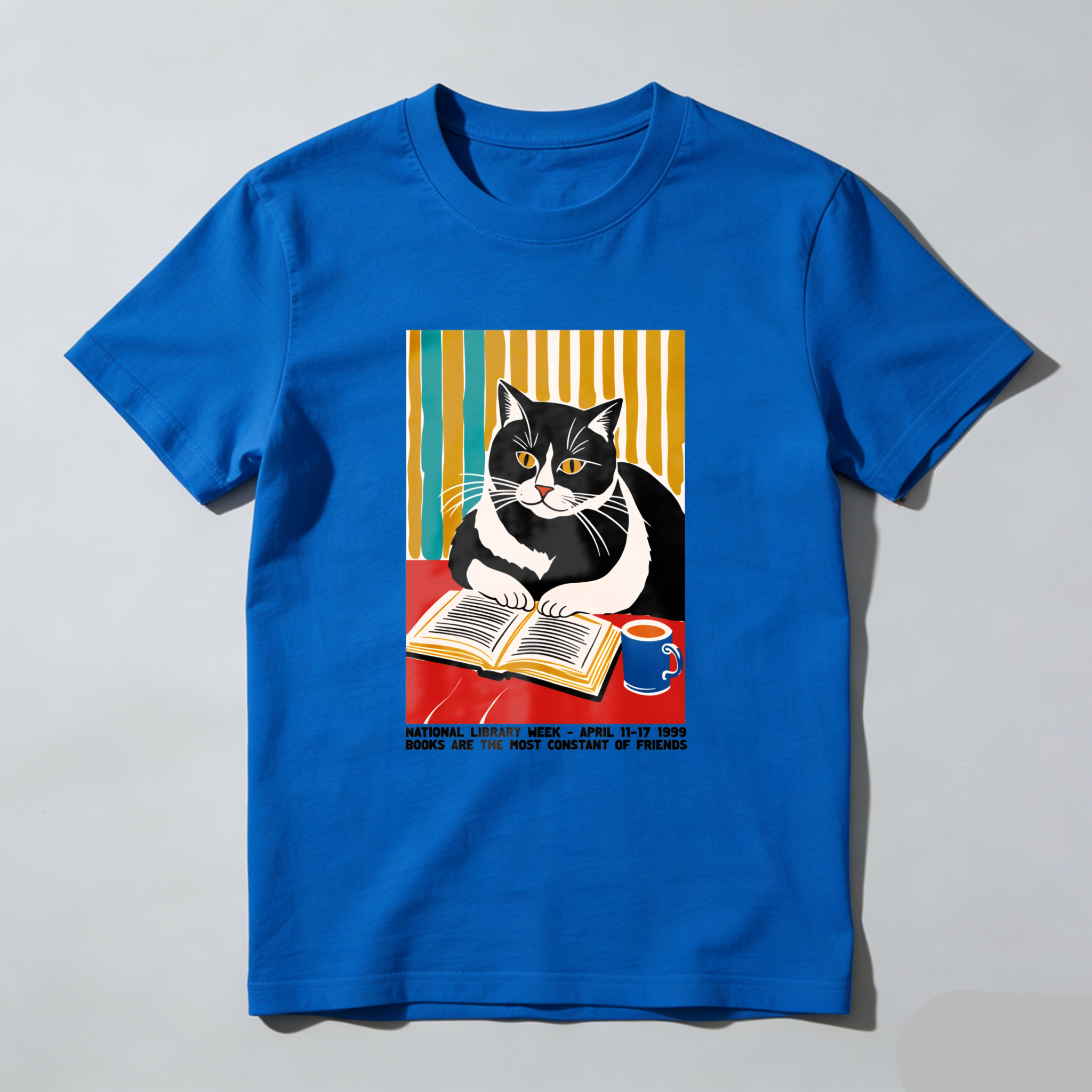 Wardrobecart Cat Reading Book With Coffee Cup Tshirt
