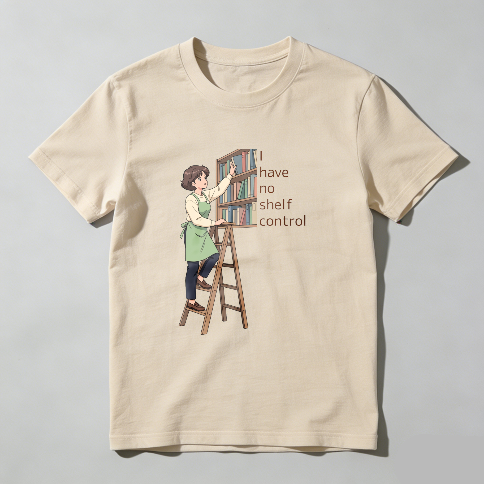 Wardrobecart Woman On Ladder Reaching Bookshelf With Text I Have No Shelf Control Unisex Classic T-shirt