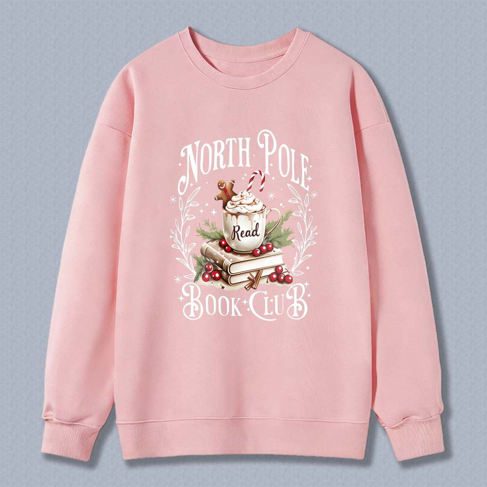 Wardrobecart North Pole Book Club With Coffee Mug Books And Holly Unisex Classic Sweatshirt