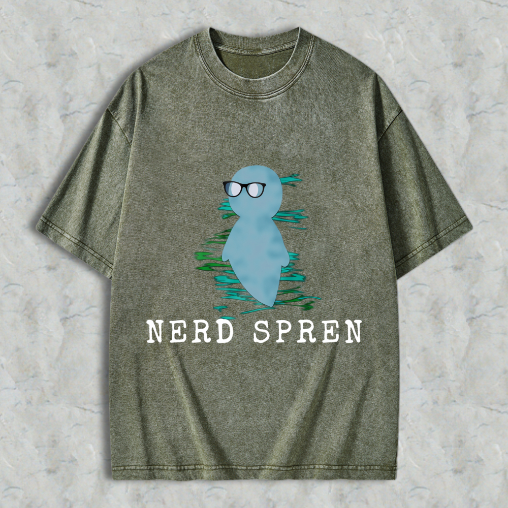 Wardrobecart Nerd Spren Character With Glasses And Water Ripple Effect Unisex Washed T-shirt
