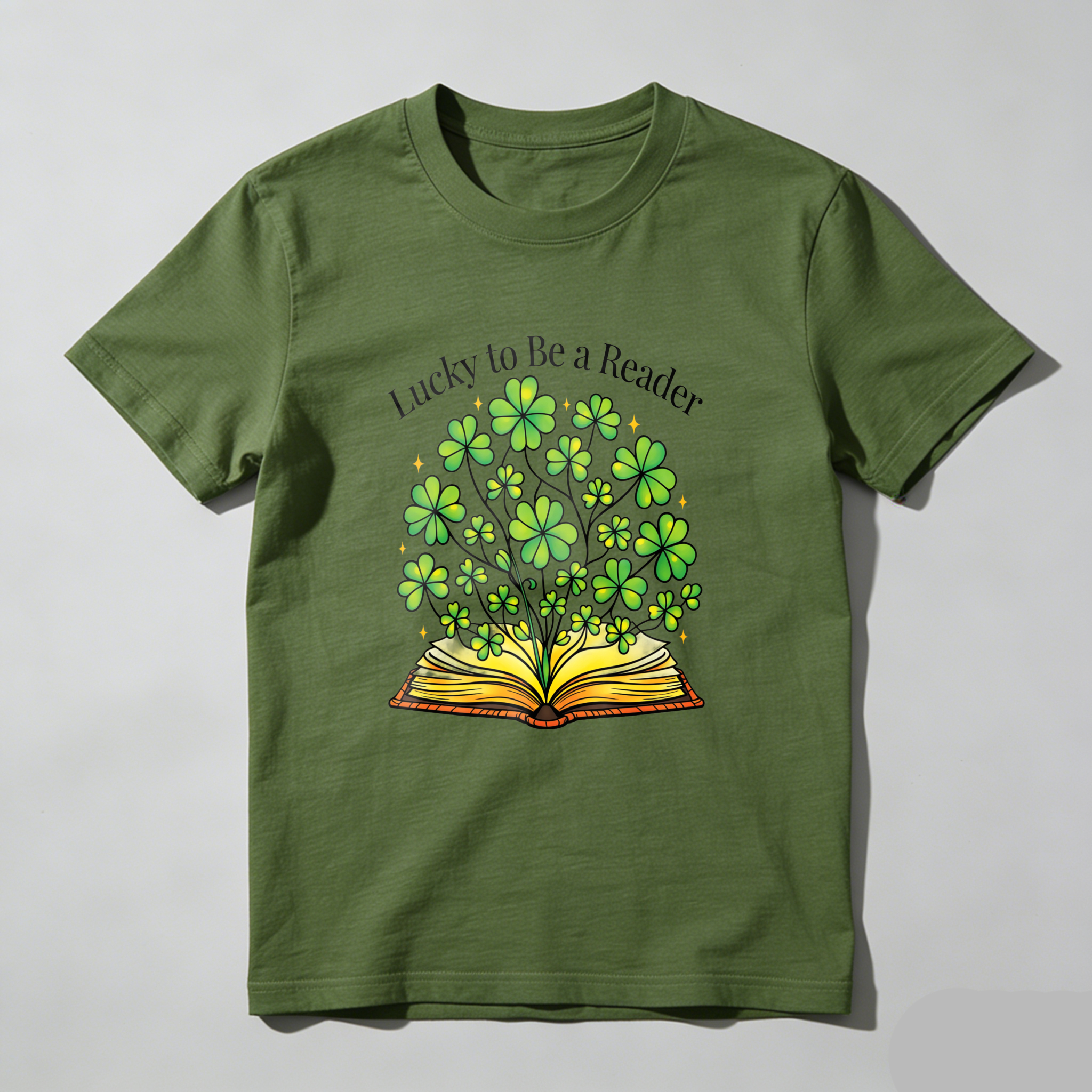 Wardrobecart Lucky To Be A Reader Book With Clovers tshirt