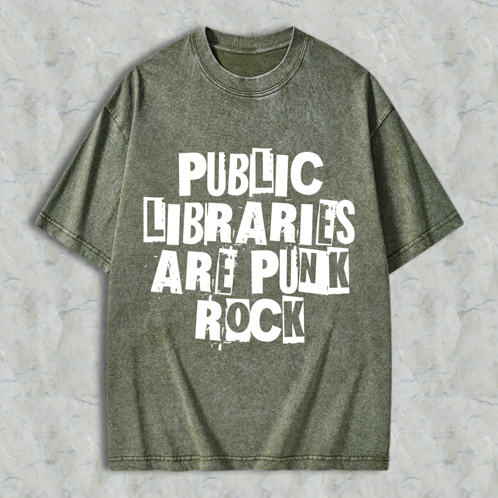 Wardrobecart Public Libraries Are Punk Rock Unisex Washed T-shirt