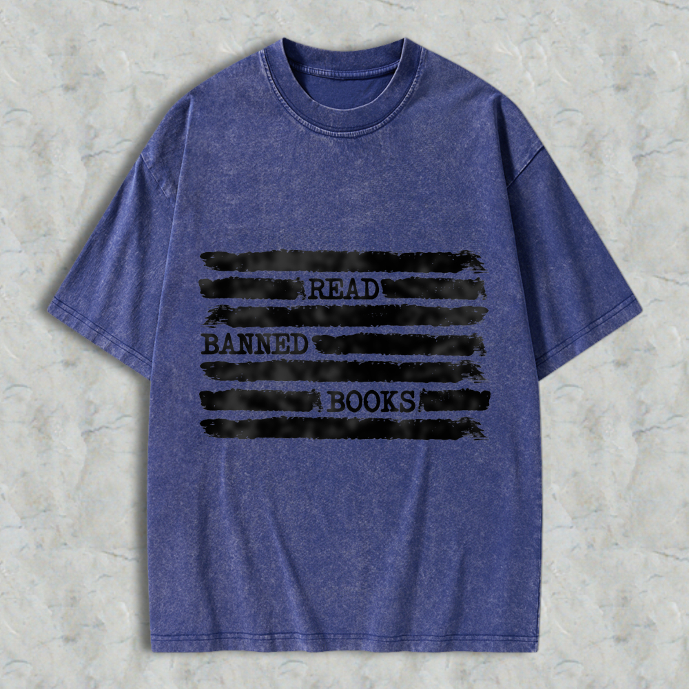 Wardrobecart Read Banned Books Pattern Unisex Washed T-shirt