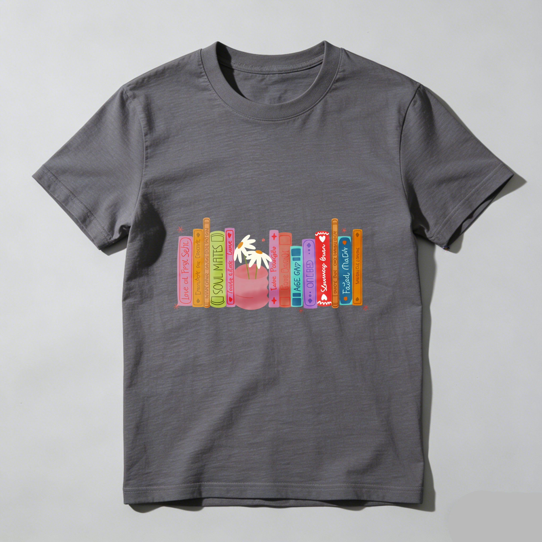 Wardrobecart Colorful Books And A Flower Pot Tshirt