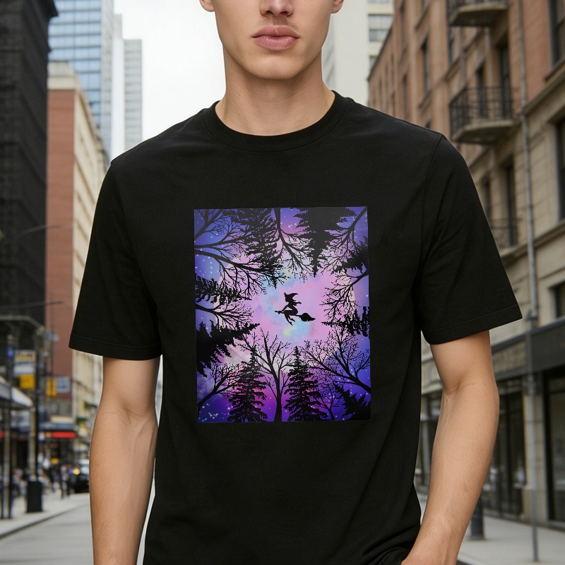 Witch Flying Silhouette Purple Galaxy Forest Unisex Classic T-shirt