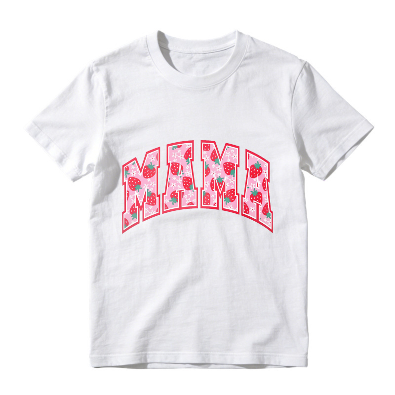 Strawberry Pattern Mama Text Graphic, Unisex Classic T-shirt