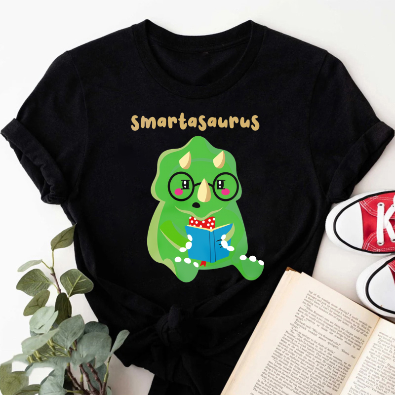 Wardrobecart Smartasaurus Dinosaur Reading Book With Glasses Tshirt