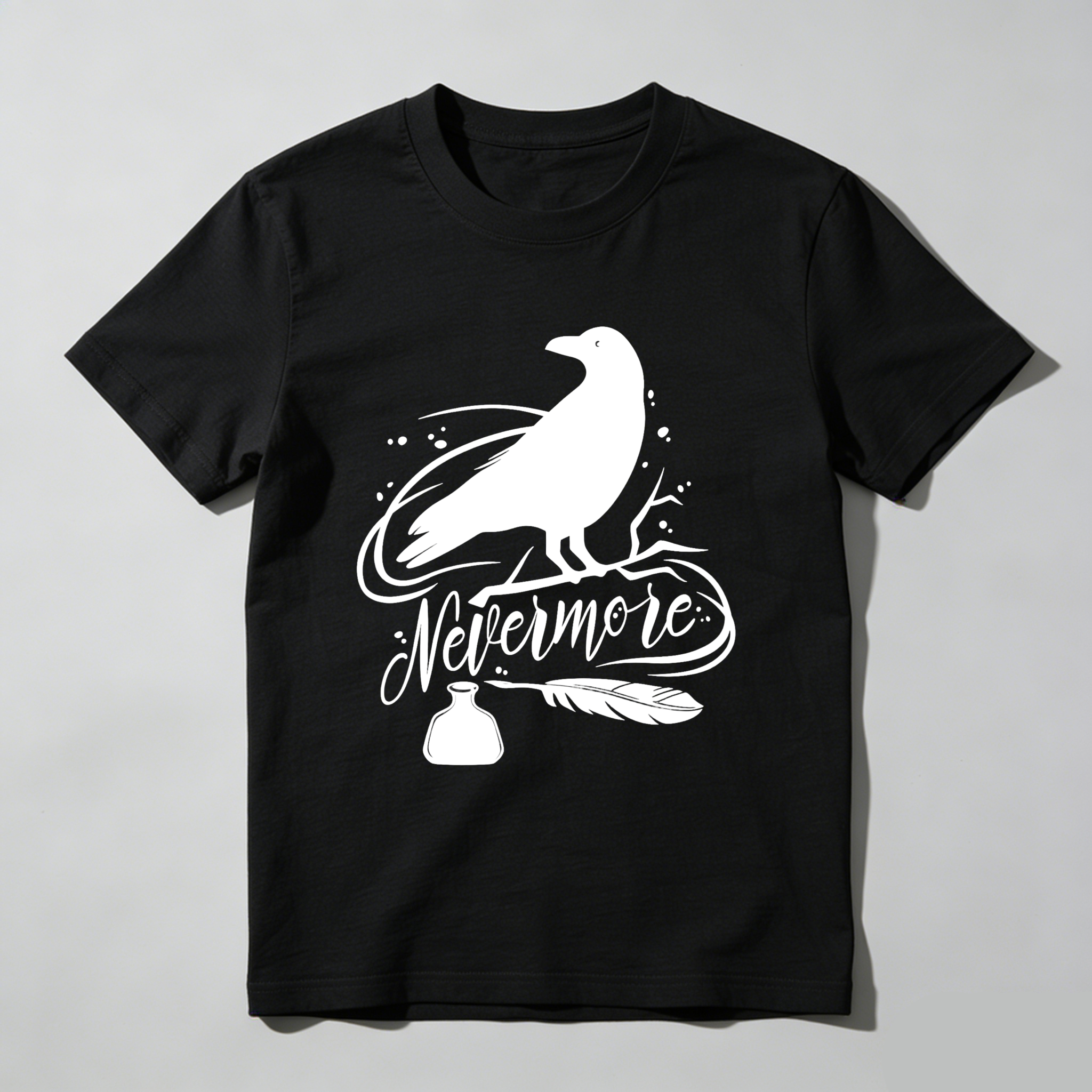 Wardrobecart Nevermore Raven With Feather And Bottle Tshirt