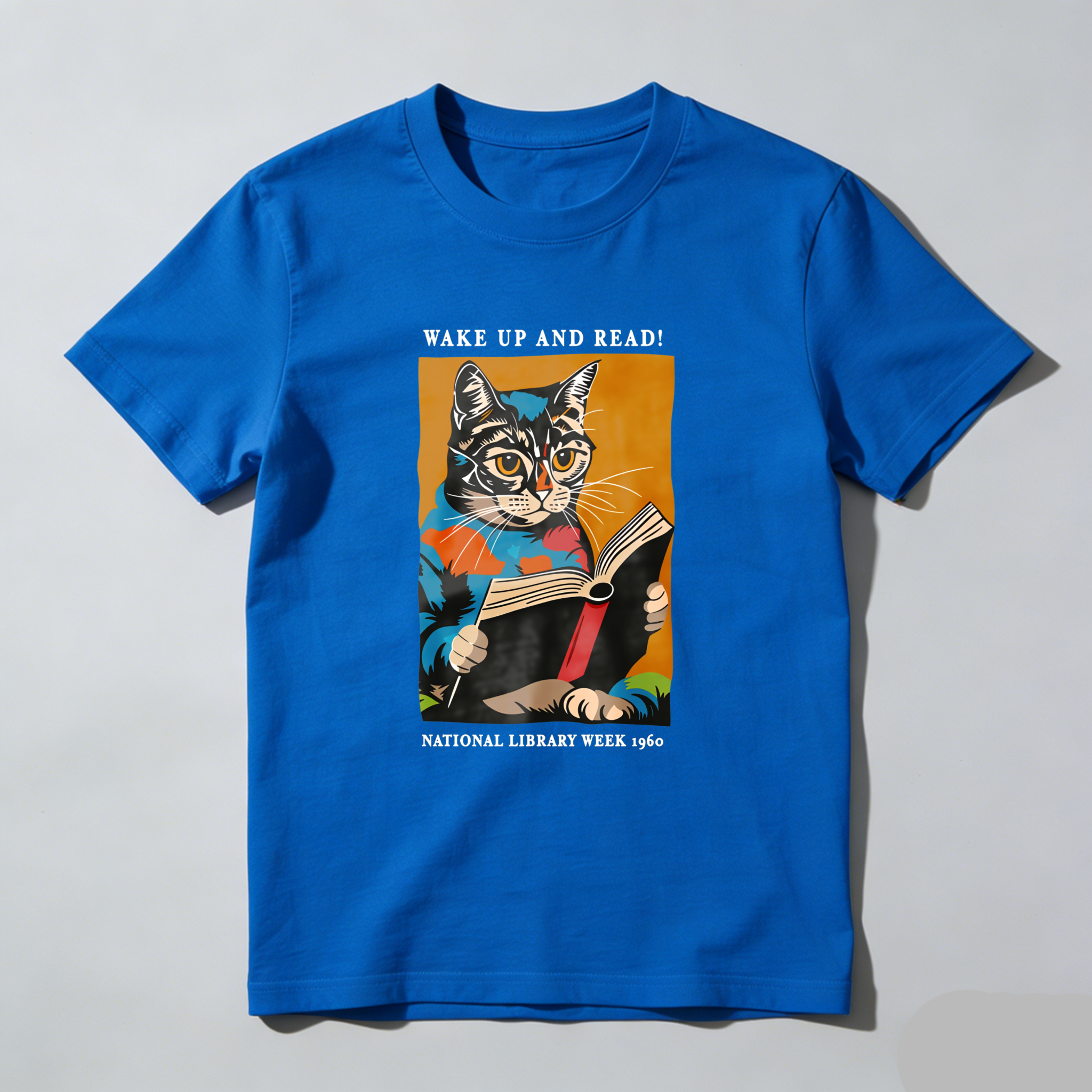 Wardrobecart Wake Up And Read Cat Reading Book Tshirt