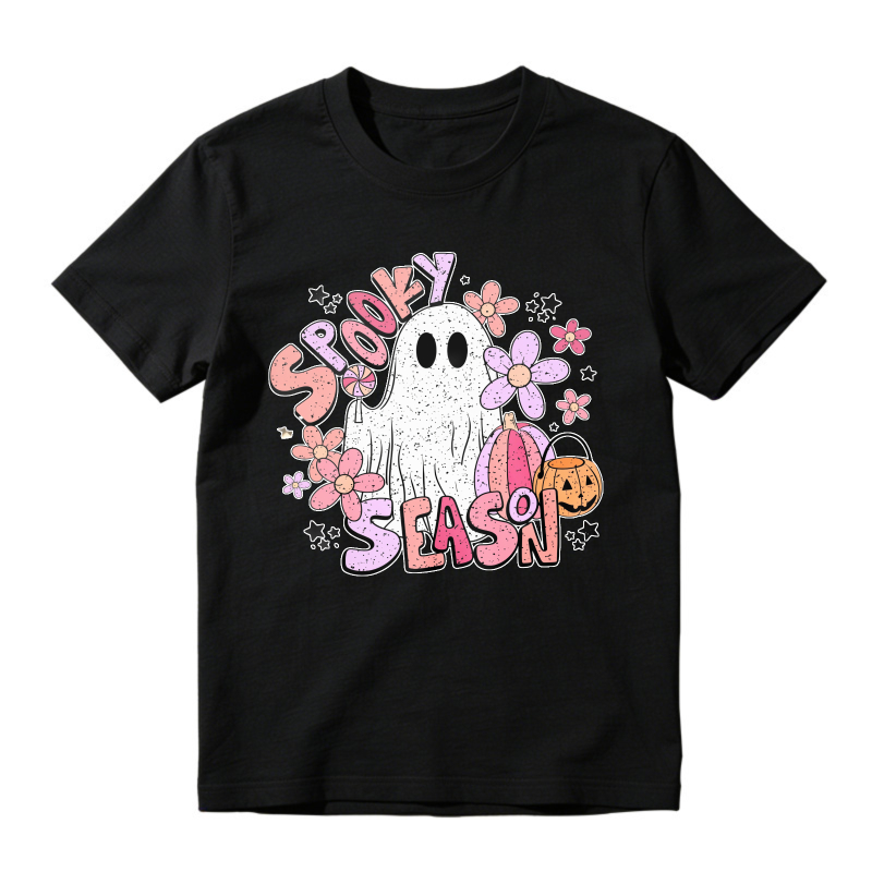 Spooky Season Ghost With Flowers And Pumpkin Bucket, Unisex Classic T-shirt