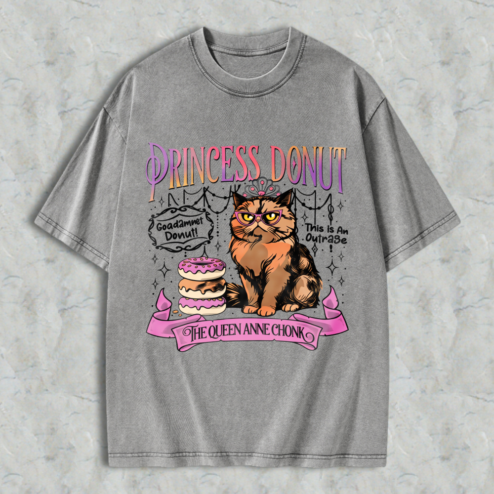 Wardrobecart Princess Donut Cat With Donuts And Crown Unisex Washed T-shirt