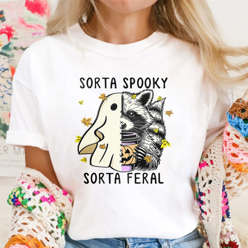 Sorta Spooky Sorta Feral Ghost Raccoon Halloween, Unisex Classic T-shirt