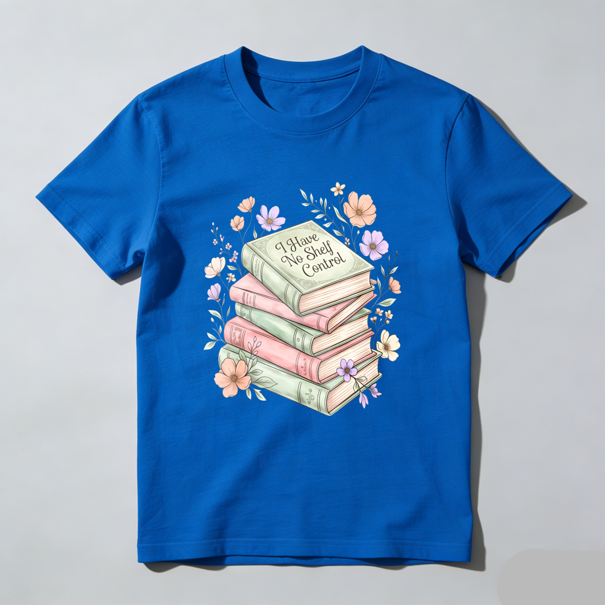 Wardrobecart Stacked Books With Floral Design And I Have No Shelf Control Text Unisex Classic T-shirt