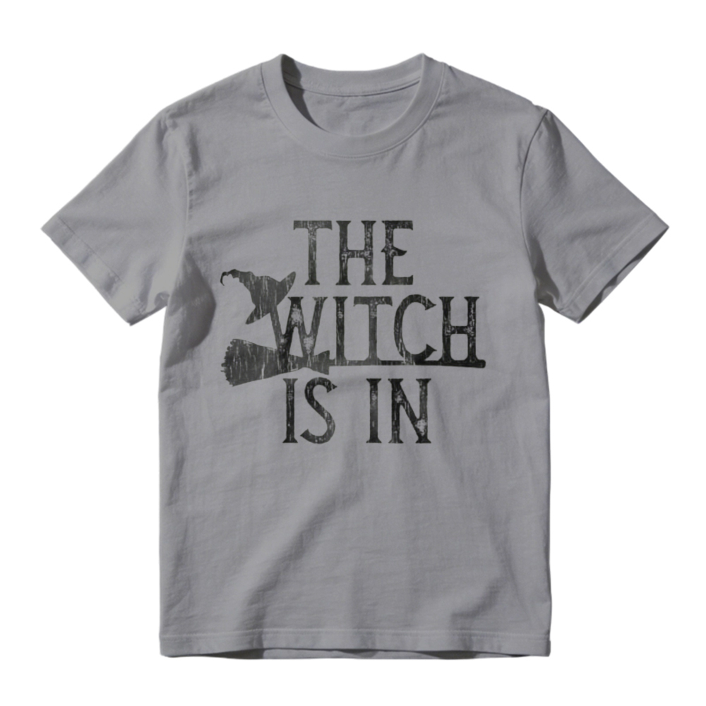 The Witch Is In Halloween Witch Flying On Broomstick Graphic T-shirt