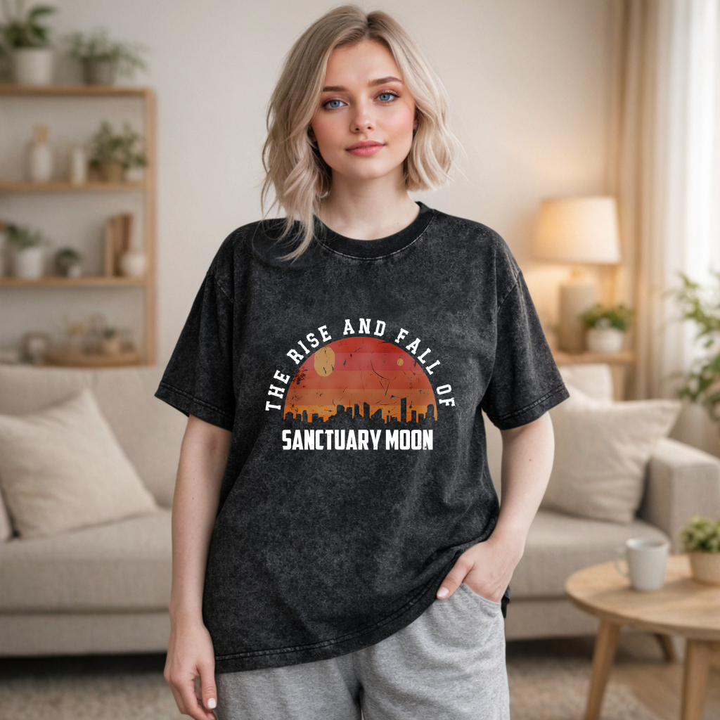Wardrobecart The Rise And Fall Of Sanctuary Moon City Skyline Sunset Design Unisex Washed T-shirt