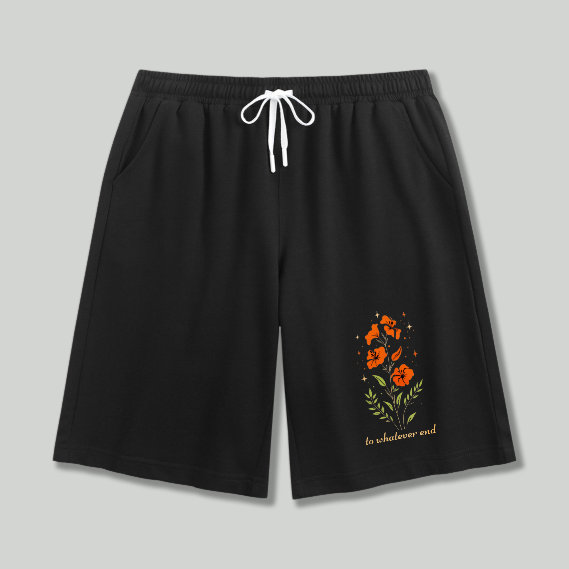Wardrobecart Floral Pattern With Orange Flowers And Leaves To Whales Or End Shorts