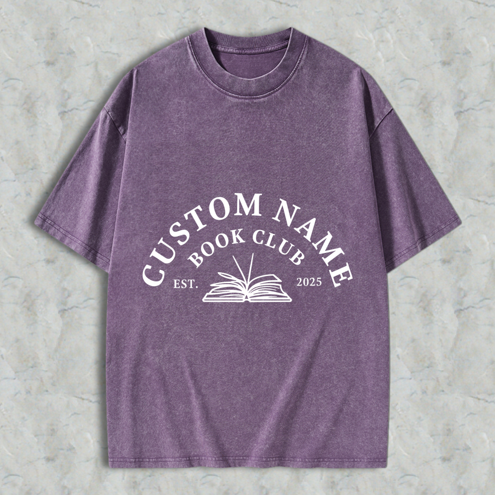 Wardrobecart Custom Name Book Club Est 2025 With Open Book Design Unisex Washed T-shirt