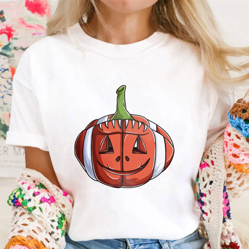 Cartoon Pumpkin With Green Stem And Striped Orange White Body Unisex Classic T-shirt